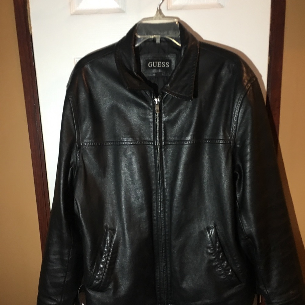 Men’s Guess Black leather jacket.